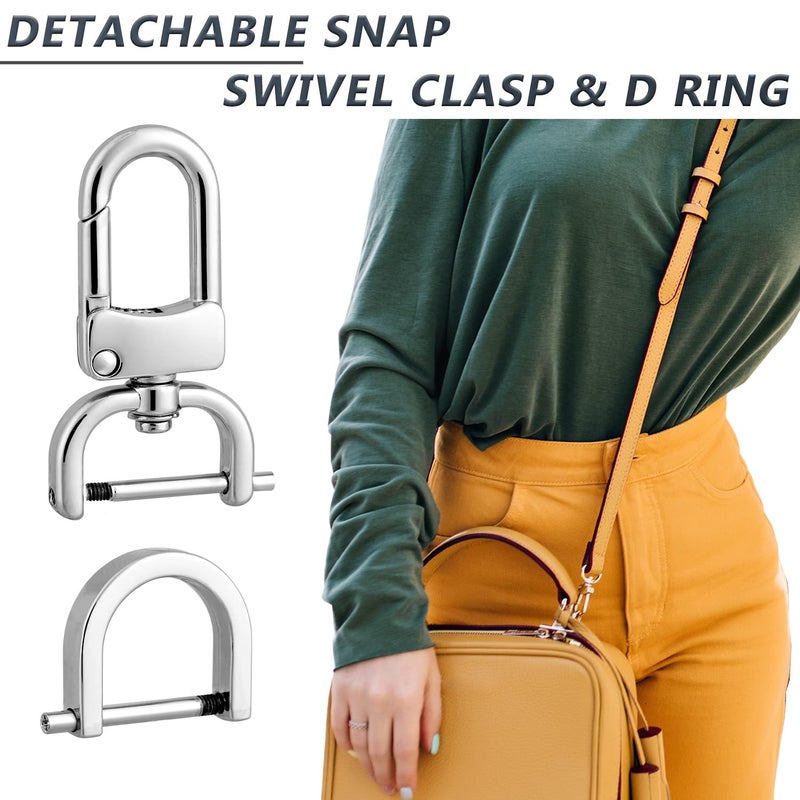MELORDY 4 قطع من MELORDY مشبك دوار بخطاف قابل للفصل مع 4 قطع من حلقات D-Rings في القيد لاستبدال حزام المحفظة بنفسك (فضي، 3/4 بوصة) - Image 5